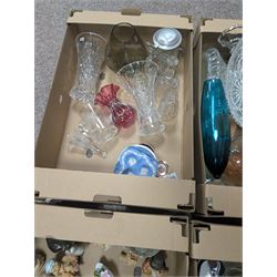 Cherished Teddies, cut and coloured glassware, Wedgwood Jasperware etc, in four boxes