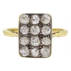 Art Deco gold pave set diamond panel ring, stamped 18ct, total diamond weight approx 0.70 carat
