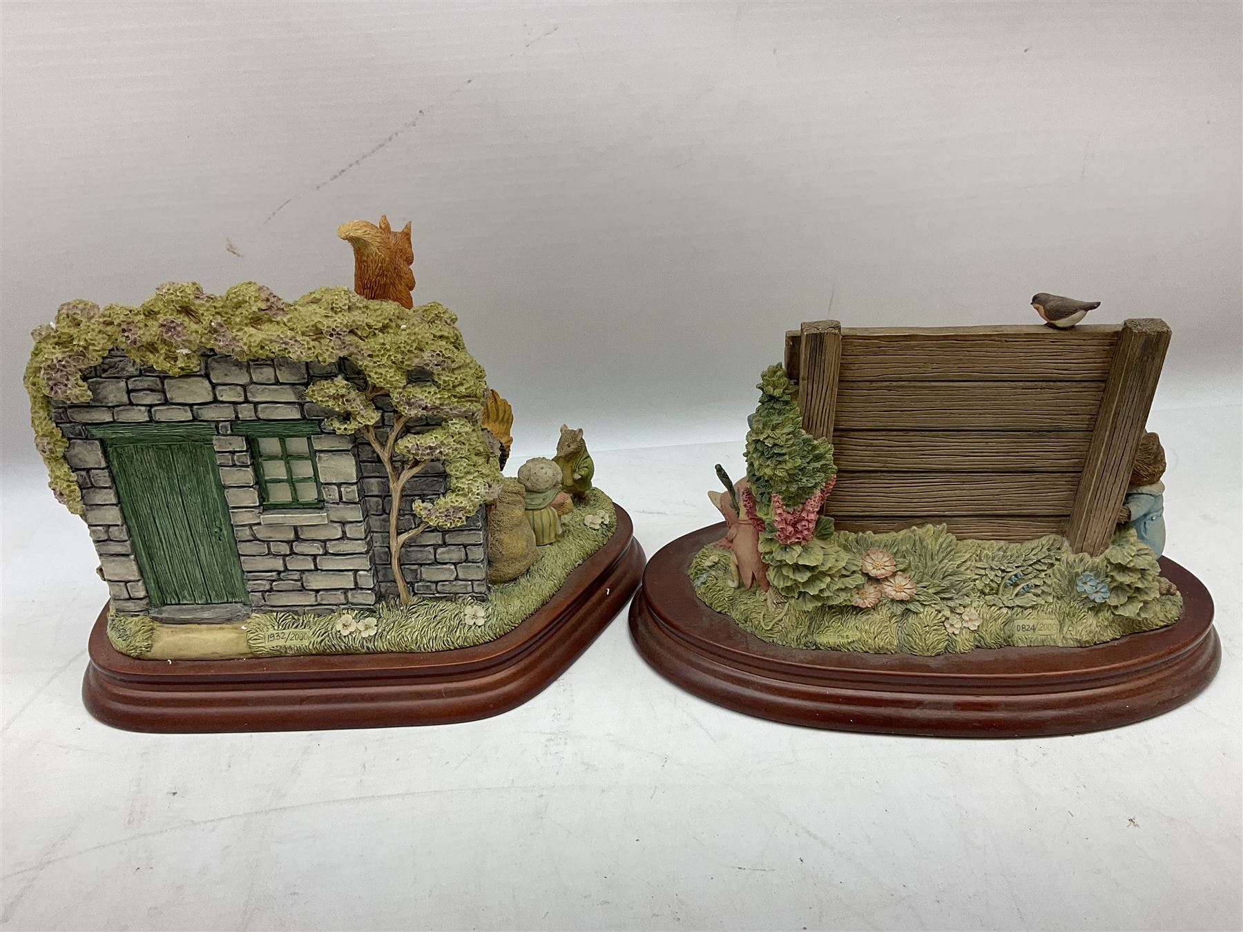 Border Fine Arts Beatrix Potter figures, to include Tableau no. 669814, The Tale of Ginger and Pickles no.A0460, Peter Rabbit in the Garden 739499, Mr Jeremy Fisher A0621, Tabitha Twitchit Brushing Kittens A0625, many with original boxes  