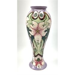 A Moorcroft vase, of slender baluster form decorated in the Blakeney Mallow pattern,  by Sarah Brummell-Bailey, with impressed and painted marks beneath, H27cm.