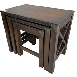 Laura Ashley - nest of three hardwood table, rectangular top raised on square supports united by stretchers