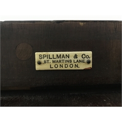 Spillman & Co. London - large Victorian mahogany extending dining table with three additional leaves, on turned and reeded supports with ceramic castors, ivorine label to underneath 'Spillman & Co. St. Martins Lane, London', diameter - 137cm (closed), L302cm (with all leaves)