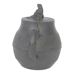 18th century Wedgwood black basalt teapot with  Widow of Zarephath finial, H16cm