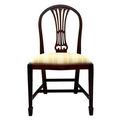 Ian Smith Furniture - Georgian design walnut centre table, the circular banded top with fluted edge, supported by a turned pedestal base with four splayed supports, each terminating in brass castors with claw caps; set of four mahogany dining chairs each with pierced vase-shaped splats and upholstered seats