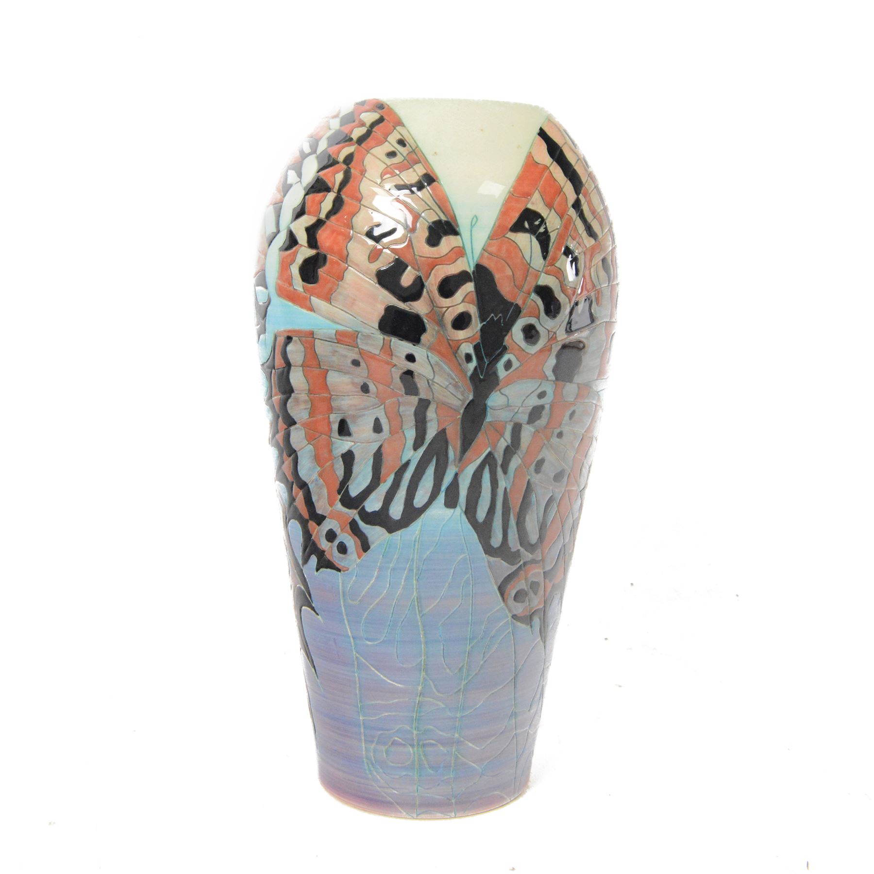Dennis Chinaworks, Butterflies, trial vase, dated 2001, baluster form, decorated with butterflies, painted and stamped beneath, H32cm