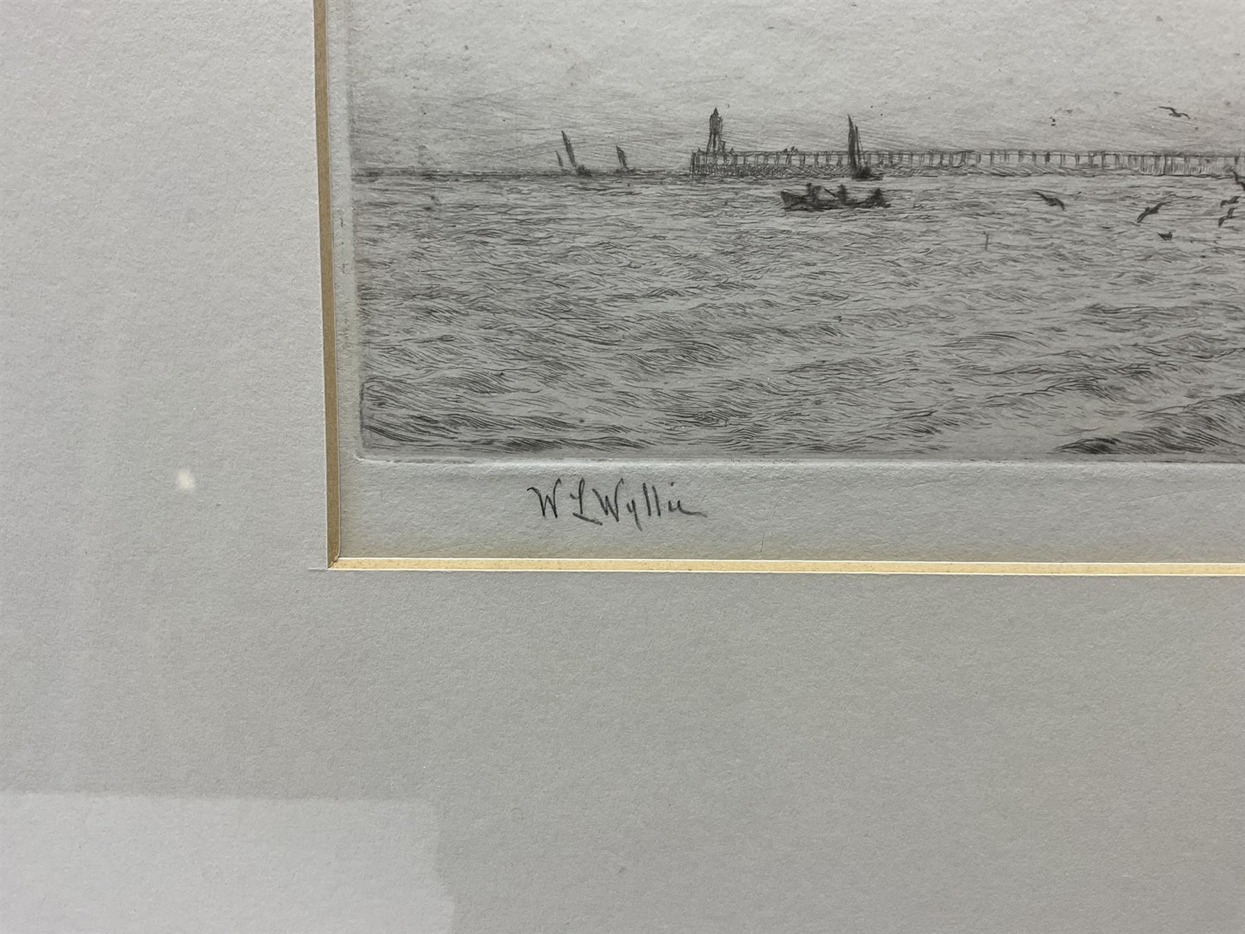 William Lionel Wyllie (British 1851-1931): 'Whitby' - Hauling in the Nets on Upgang Beach, dry point etching signed in pencil 12cm x 33cm
Provenance: with The Horner Galleries Sheffield, original title label verso