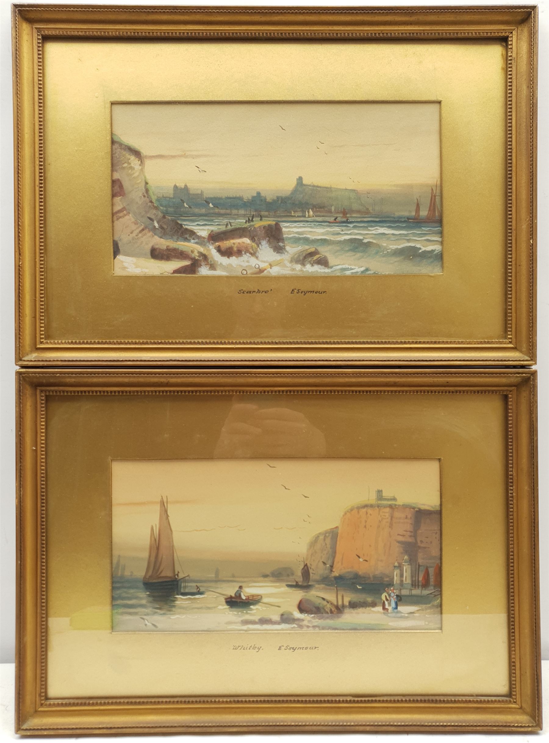 E Seymour (British 19th/20th century): Scarborough and Whitby, pair watercolours heightened in white unsigned 16cm x 30cm (2)