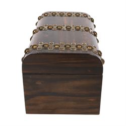 Victorian coromandel and mother of pearl casket, together with an oyster veneer walnut box with pinwork decoration, casket H11cm, L21cm, D13cm