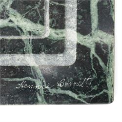 Hennie Bernett (20th/21st century): Inuit mother carrying her child in an amauti, bas-relief in verde marble, signed 'Hennie Bernett' with sculptor's sticker on the rear, 38.2cm x 38cm 