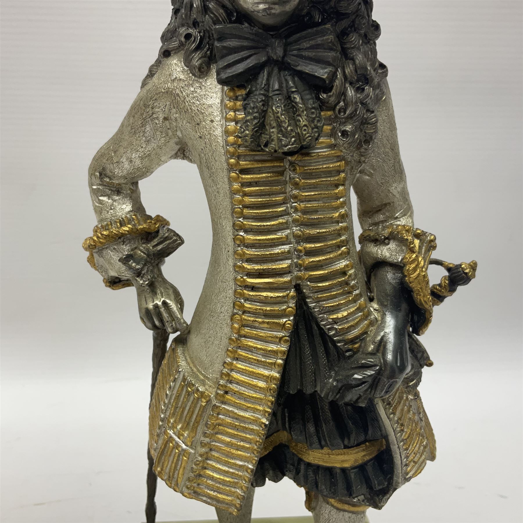 Anna Danesin for Birmingham Mint, two limited edition figures of British Monarchs: Charles I and Charles II, cold painted bronze figures, on a stepped onyx plinths, H29cm