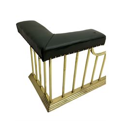 Georgian style brass club fire fender, corner leather seats, shaped centre