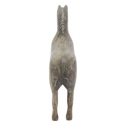 Carved Folk Art wooden horse, with glass eyes, H33cm