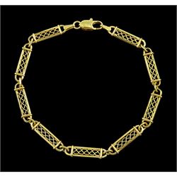 9ct gold fancy rectangular wirework link bracelet, hallmarked