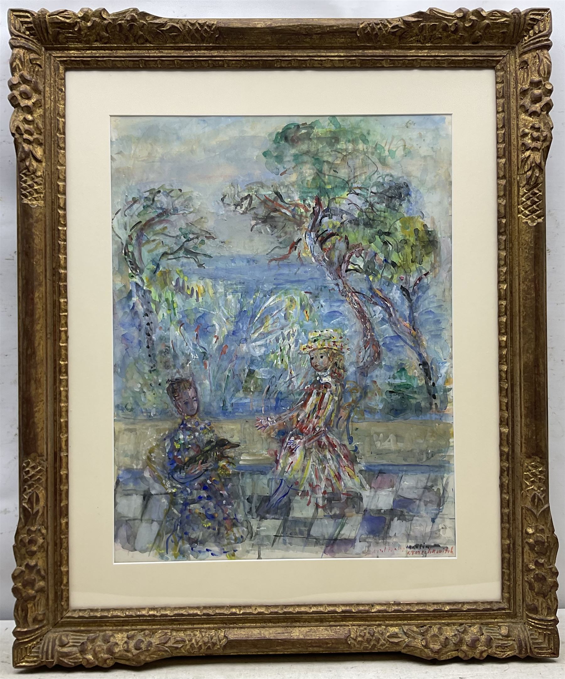 Constantin Andréevich Terechkovich (Moscow 1902-1978): Ladies with a Dog in Garden Setting, watercolour and gouache signed 62cm x 47cm
Provenance: with Galerie Paul Petrides, 53 Rue La Boetie, Paris, label verso.