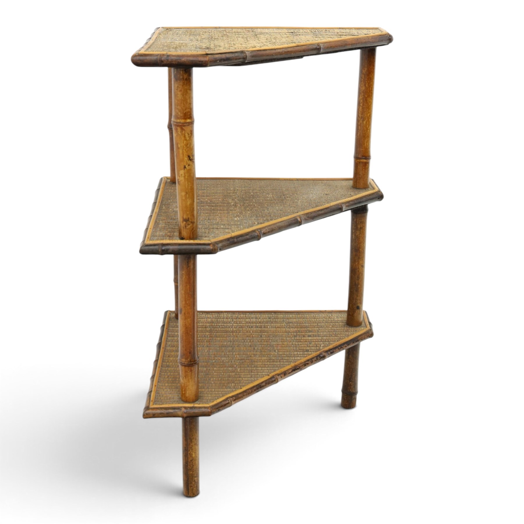 Victorian Aesthetic Movement bamboo three-tier corner whatnot or etagere