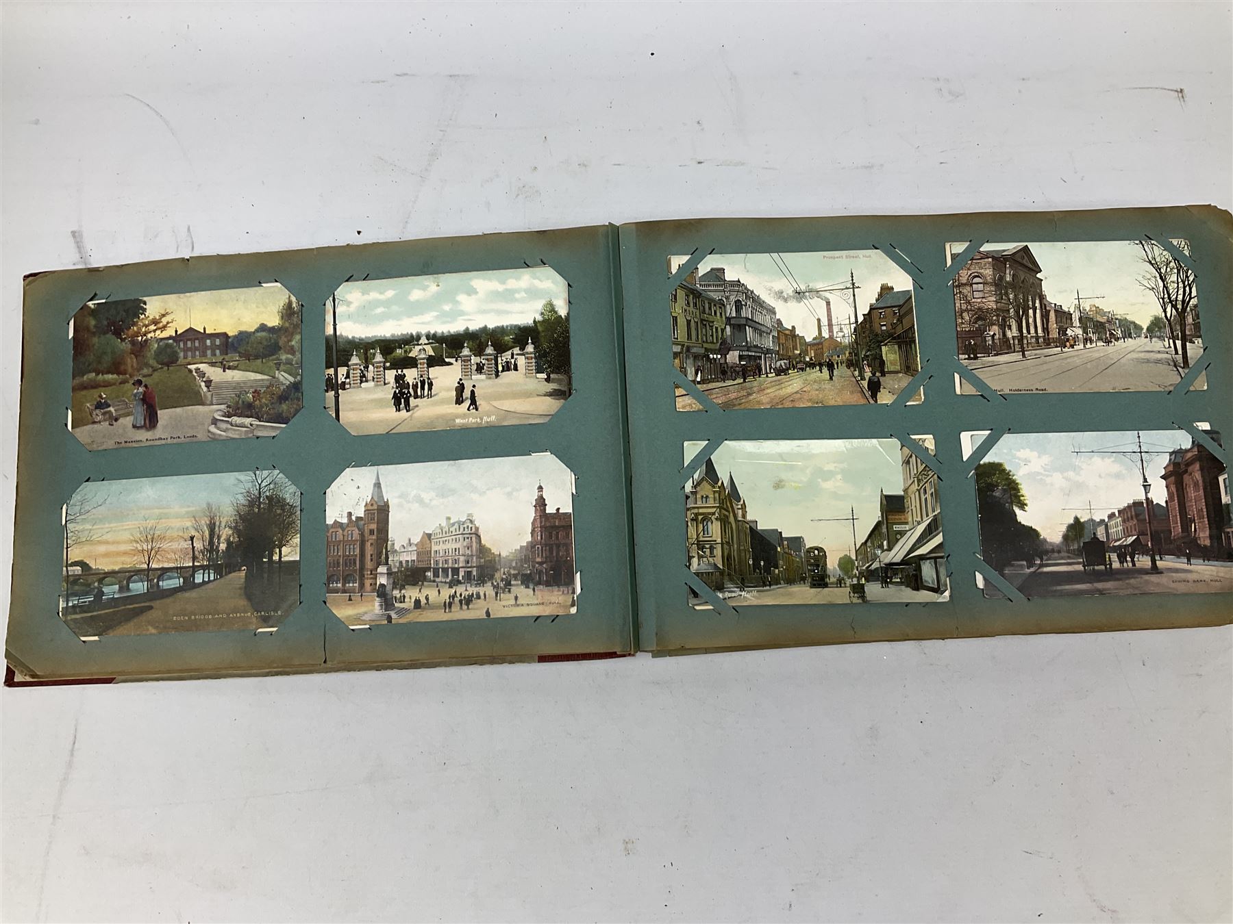 Album containing approximately four hundred Edwardian and later postcards including three Louis Wain, comic cards by Tom Browne, Phil May etc, British and Foreign topographical including real photographic and local, Coronation trams, actresses etc; and large quantity of loose postcards including WW1 Belgium views and caricatures, Royalty portraits etc, 