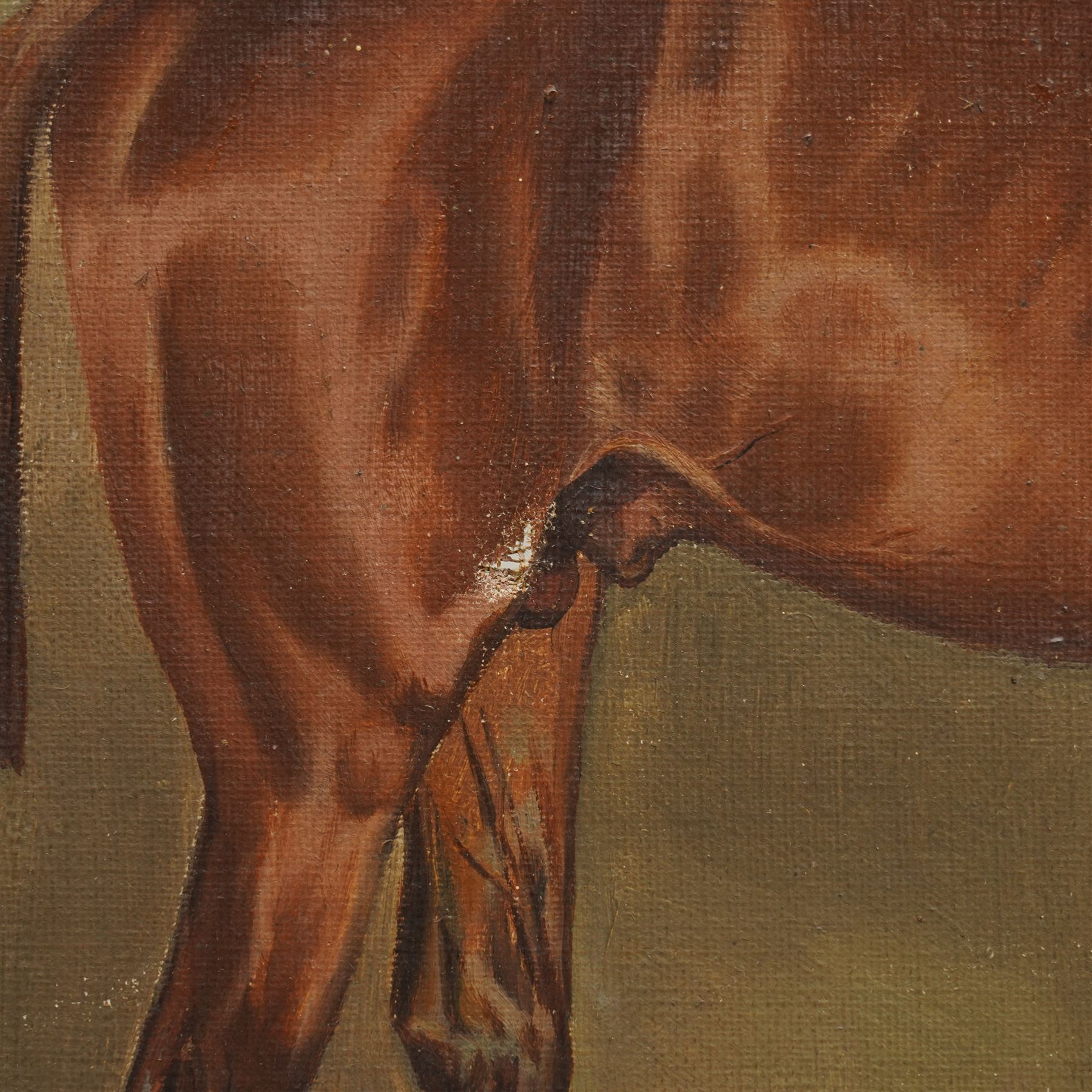 John Charles Tunnard (British 1873-1960): Horse Portrait of Chestnut Thoroughbred 'Malchus' in Stable, oil on canvas signed 1895, 34cm x 44cm