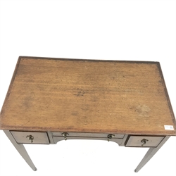 19th century inlaid and crossbanded oak lowboy side table, two short and one long drawer, square tapering supports, W80cm, H75cm, D44cm