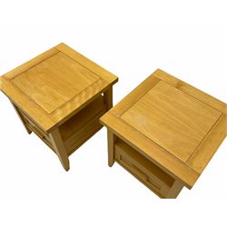 Pair beech bedside tables with drawers 