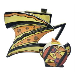 Lorna Bailey 'Z' shaped teapot together with Lorna Bailey miniature teapot, Z teapot H20cm