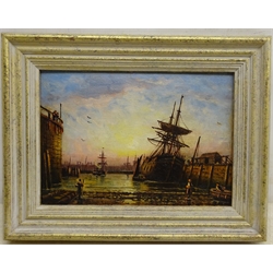  Duncan Fraser Mclea (British 1841-1916): Harbour Scene at Dusk, oil on board signed 17.5cm x 25cm  