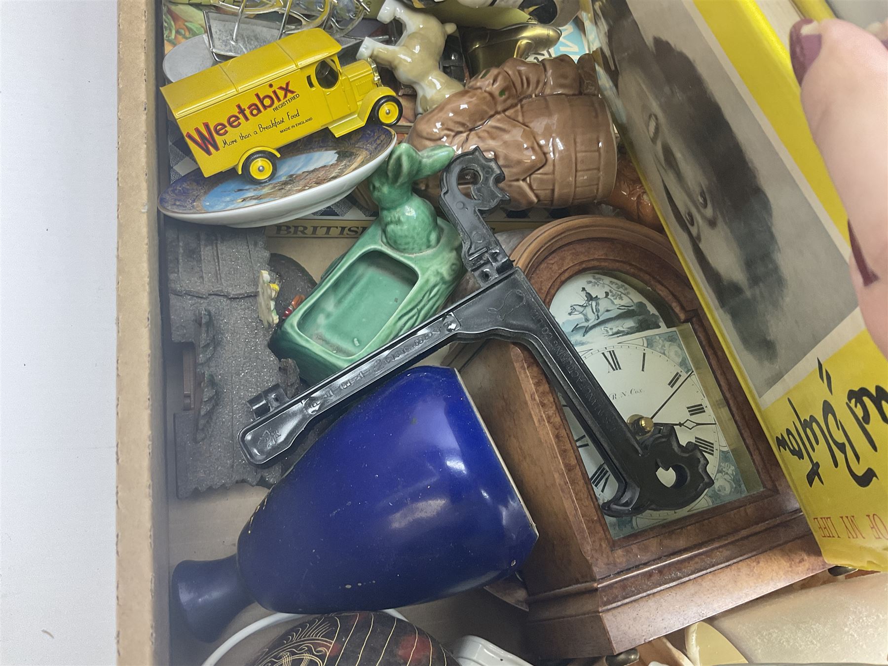 Selection of collectables, to include glass handbags, brass chargers, ceramics etc, in three boxes 