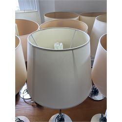 Set of fifteen chrome table lamps with various shades (15)- LOT SUBJECT TO VAT ON THE HAMMER PRICE - To be collected by appointment from The Ambassador Hotel, 36-38 Esplanade, Scarborough YO11 2AY. ALL GOODS MUST BE REMOVED BY WEDNESDAY 15TH JUNE.