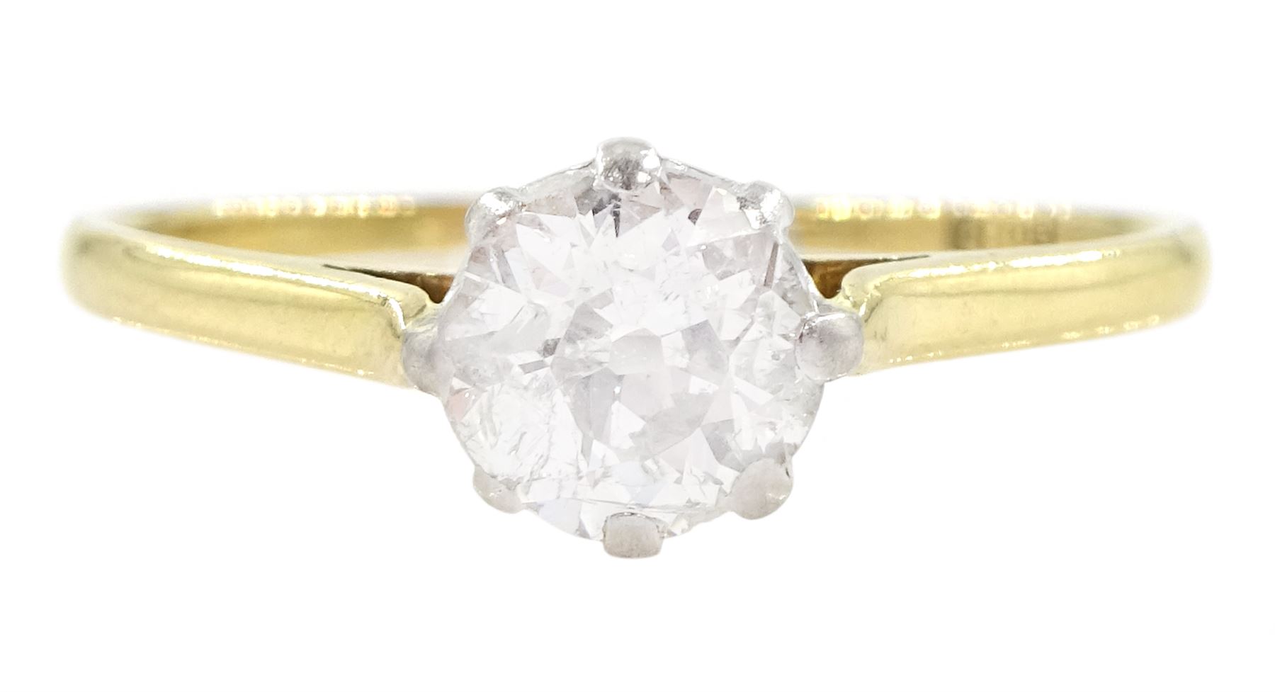 18ct gold single stone old cut diamond ring, diamond approx 0.65 carat