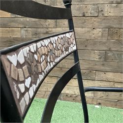 Mosaic and black metal circular garden table and four chairs