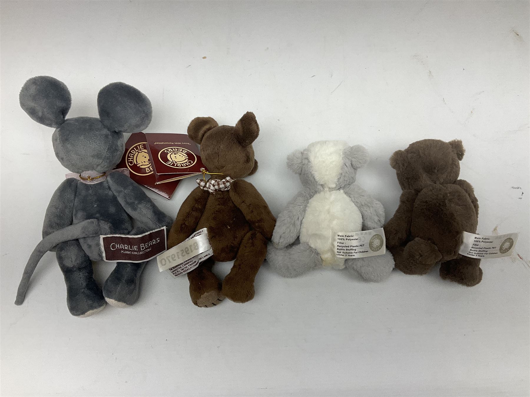 Eight Charlie Bears, comprising limited edition example Nina CB171785A, designed by Isabelle Lee, limited to 3000, Nyah CB191931A, designed by Isabelle Lee, Molly CB110310B, designed by Heather Lyell, Mooch CB206025O, and Gallivant CB195197O, each with tags, plus three lacking tags, CB165133, and two small unnamed examples