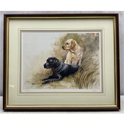 Eric R. Sturgeon (British 1920-1999): 'The Palace Gatehouse Wells', 'Bath Abbey', 'Pulteney Bridge' and 'Wells Cathedral', set of four lithographs signed in pencil and blind stamped, together with a print of Labradors, signed 'Logan' and numbered in pencil max. 43cm x 58cm (5)