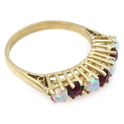  Opal and garnet gold ring, hallmarked 9ct   