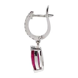 Pair of marquise ruby and diamond pendant stud earrings, total ruby weight approx 1.70 carat