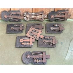 Group of ten early 20th century iron attic door latch plates, some of key hole form. (10) 