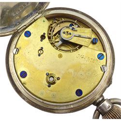 Silver open face keyless lever pocket watch by Toll & Courtis Cape Town, Chester 1900, with tapering silver Albert chain with t-bar and clip, by Joseph Sewill, Birmingham 1895 and silver lighter by Joseph Gloster Ltd, Birmingham 1911