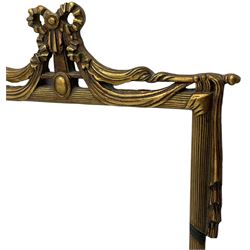 Regency design gilt framed wall mirror, ribbon pediment over hanging linen swags, bevelled mirror plate enclosed by reed moulded frame 