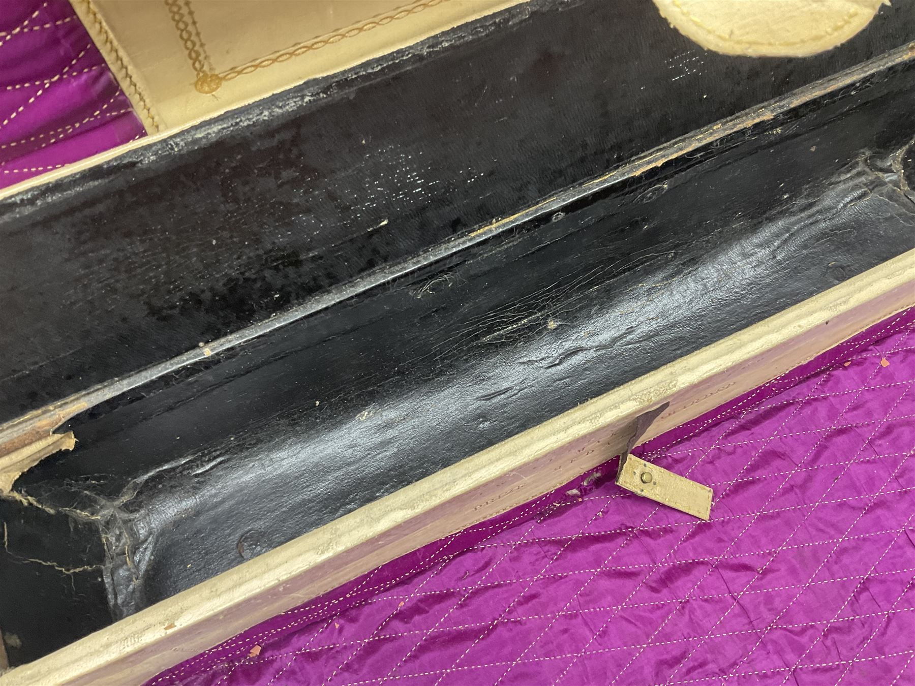 19th century leather suitcase, with brass plaque to cover engraved 'C R F Lutwidge Esq', the pink silk and white kid leather interior with pouch and edging impressed with gilt lettering reading 'By Appointment of Prince of Wales J W Allen 37 Strand Maker Prize Medal Awarded', H21cm, W73cm, Notes: Charles R. Fletcher Lutwidge, was mayor of Tunbridge Wells between 1895-1898, and again between 1901-1902