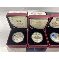 Eleven Royal Canadian Mint fine silver twenty dollar coins, including 2016 'A Royal Tour', 2017 'A Platinum Celebration', 2018 'A Nation's Mettle The Dieppe Raid', 2019 'Give Peace A Chance 50th Anniversary' etc, all cased with certificates