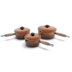 Set of three Le Creuset pans and lid