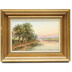 Edwin Buttery (British 1839-1908): Landscapes with Figures along the River Bank, set of three oils on panel signed 12cm x 18cm (3)