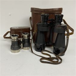 Pair of racing binoculars in leather case, together with a pair of Ross London Steplux binoculars no.149664 in leather case  