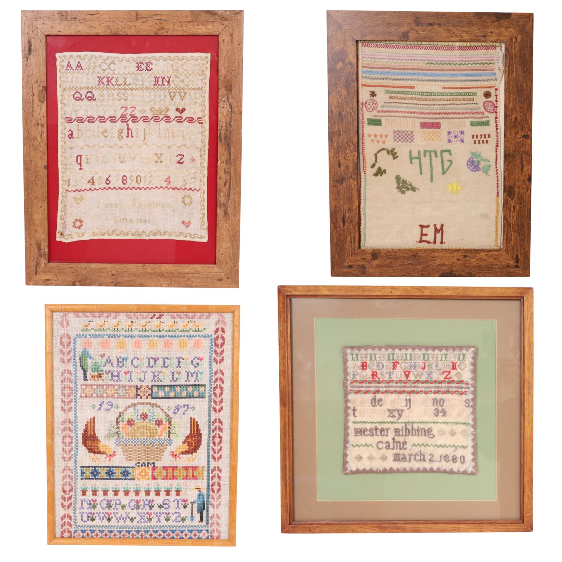 19th century and later samples, including alphabet march 1880, all framed   