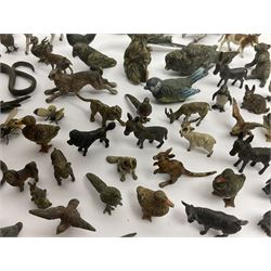 Collection of miniature cold painted bronze and similar animals, to include birds, sheep, horses etc 