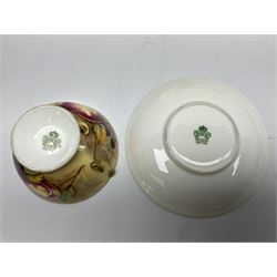 Aynsley Orchard gold pattern trio and vase, together with Edwardian Bone China plate, decorated with fruit, signed D. Wilson