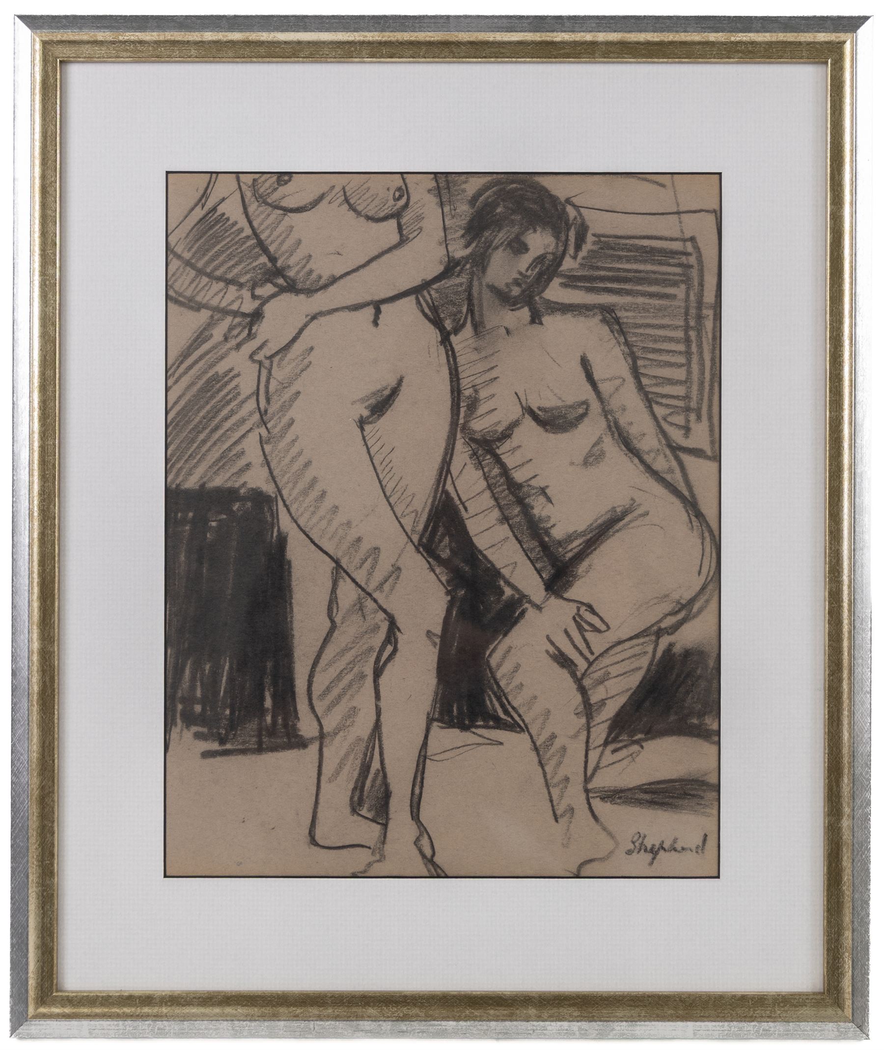 Sidney Horne Shepherd (British 1909-1993): Life Drawing, graphite on paper signed 30cm x 24cm; Maurice Feild (British 1905-1988): The Artist in the Studio, mixed media unsigned 16.5cm x 21cm (2)