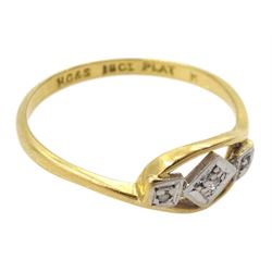Early 20th century gold three stone diamond chip ring, probably by Henry Griffith & Sons Ltd, stamped 18ct Plat