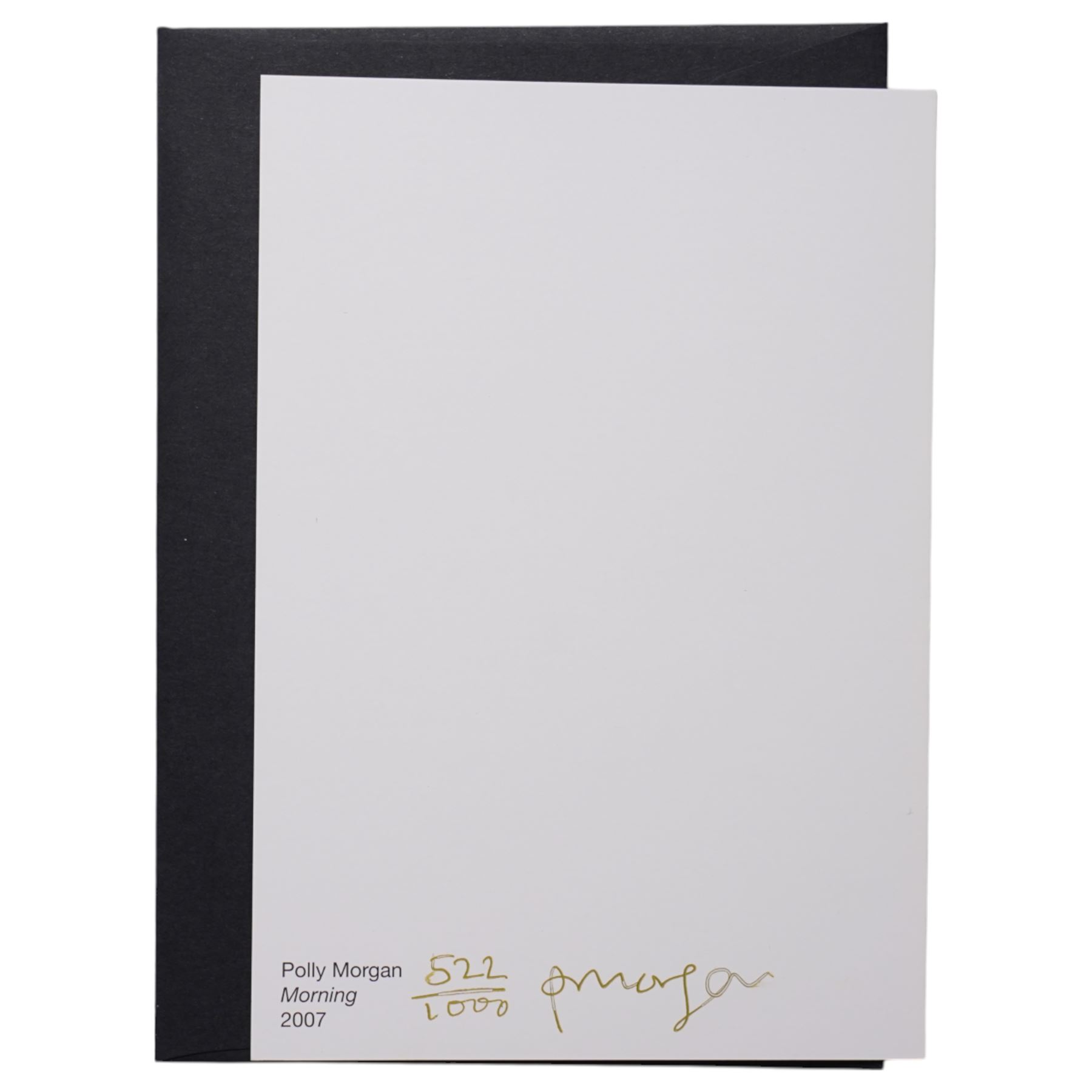 Polly Morgan (British 1980-): 'Testament' and 'Morning', two limited edition greetings cards in colours signed and numbered 138/1000 and 522/1000 in gold pen, dated 2007 max 15cm x 11cm (3)
