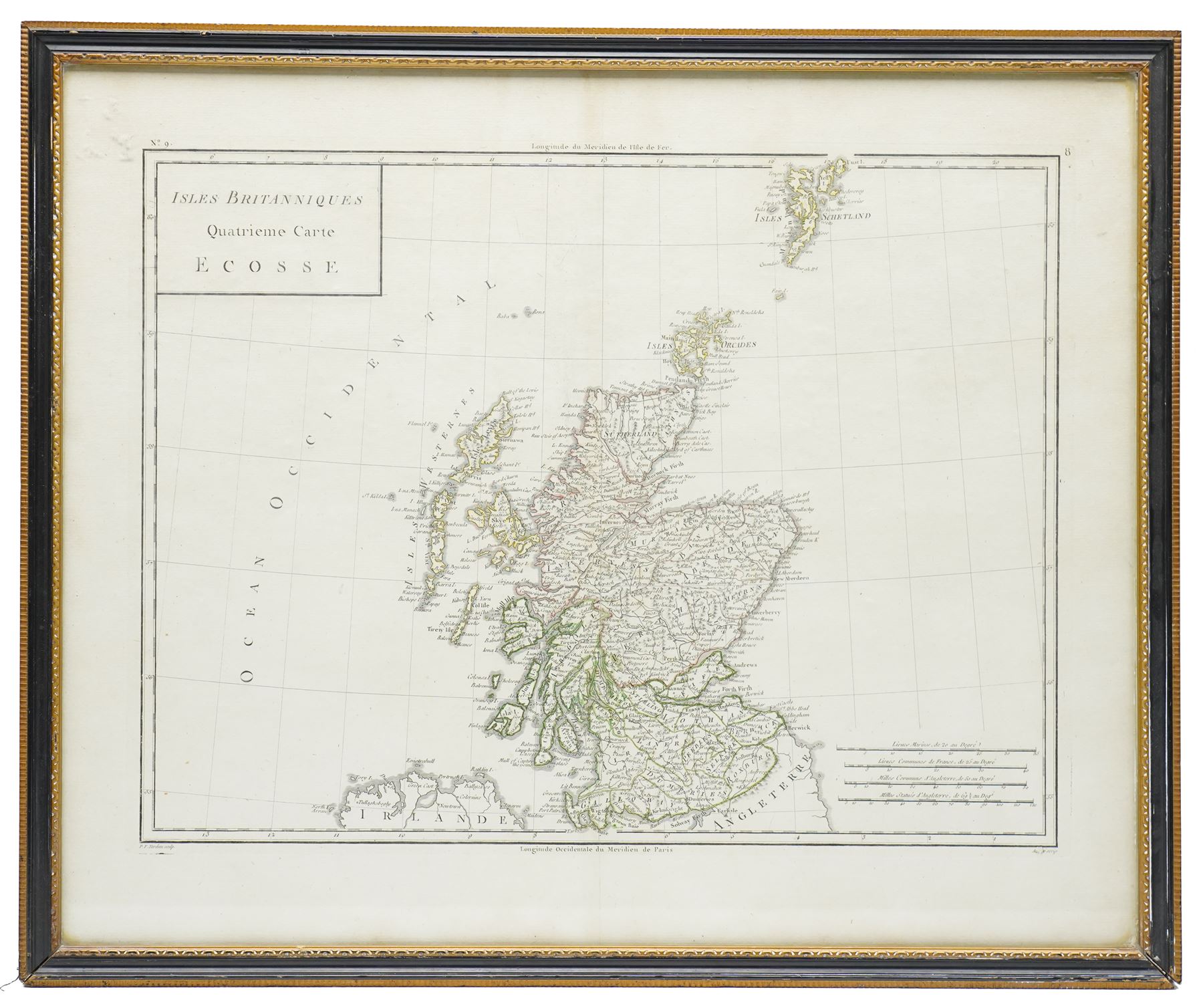 Pierre Antoine Tardieu (French 1757-1822): 'Isles Britanniques Troiseme and Quatrieme Cartes - Angleterre and Ecosse', pair 18th century engraved maps of England and Scotland with hand-colouring pub. Paris c.1798, 41cm x 50cm (2)