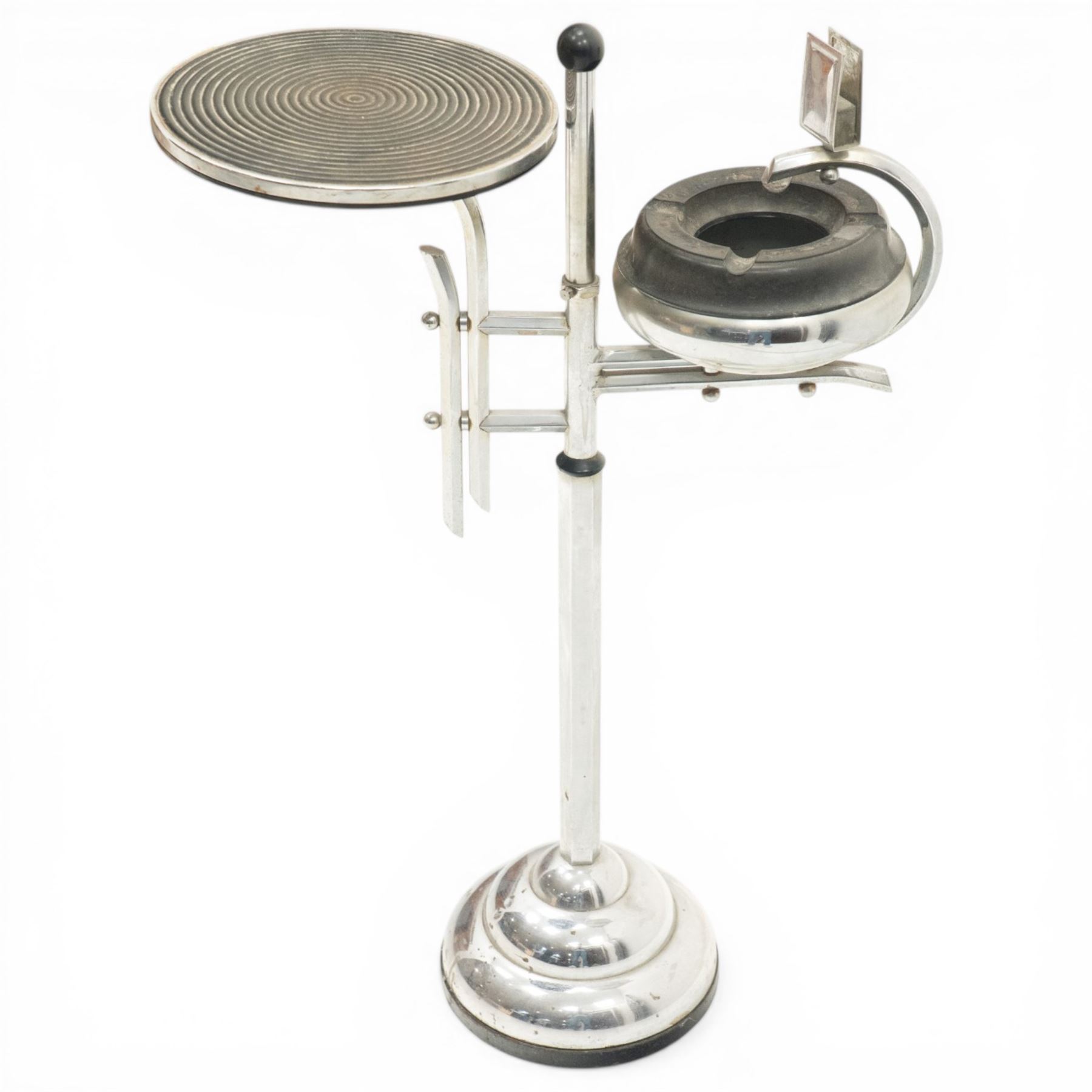 Demeyere - Belgian Art Deco chromed metal revolving ashtray and side table