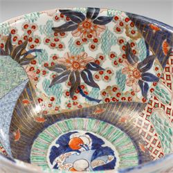 Japanese 19th century Imari bowl, painted profusely internally and externally with landscapes, flowers and traditional motifs, H16.5cm 